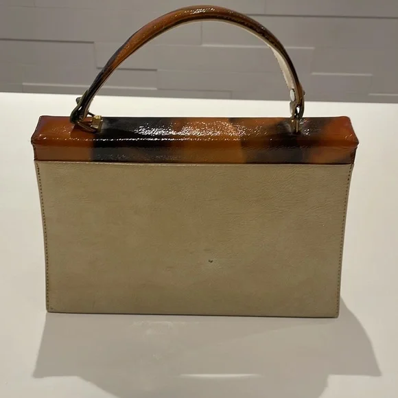 Vintage John Hort Handbag - Made in Canada Orange Brown Cream and gold tone - Picture 5 of 15